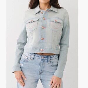 True Religion Brand Jeans Jesse Crop Denim Jacket Light Lakeside Wash Large